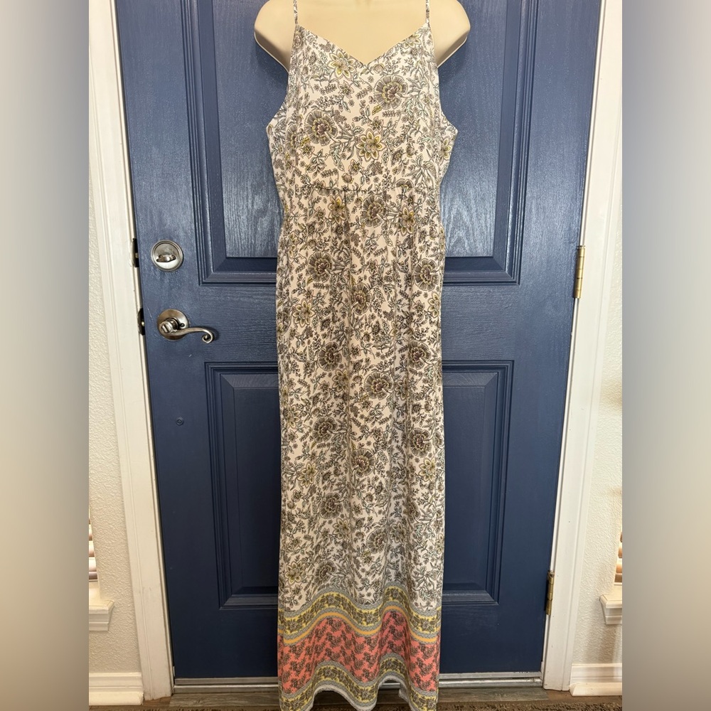 LOFT Snowy White Border Print Floral Maxi Dress Sundress Worn Once! Size 12 - Picture 2 of 8